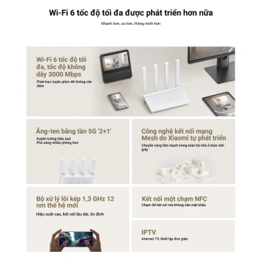 Bộ Phát Wifi Xiaomi Router AXT3.000 trắng - WiFi 6 tốc độ 3.000Mbps, phủ sóng rộng, BH 6 tháng, giảm giá 1.190.000 VND 2