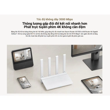 Bộ Phát Wifi Xiaomi Router AXT3.000 trắng - WiFi 6 tốc độ 3.000Mbps, phủ sóng rộng, BH 6 tháng, giảm giá 1.190.000 VND 4