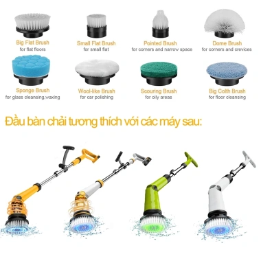 Bộ Phụ Kiện Bàn Chải Vệ Sinh Qimedo - Đầu Đa Năng Chống Nước, Pin 21V, Chuyển Đổi Nguồn 9