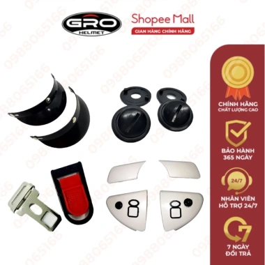 Bộ phụ kiện mũ bảo hiểm 3/4 đầu GRO HELMET - mũ Honda, nửa đầu, giá 4.000₫