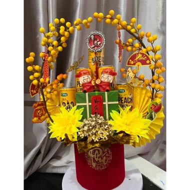 Bộ phụ kiện Tết tháp trụ nhung 2 cành đào nhỏ, kèm quả lựu hút tài lộc - Giá ưu đãi 35.000 6