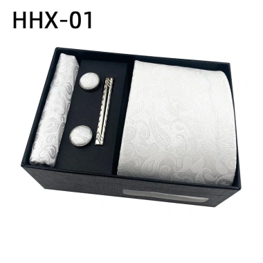 Bộ phụ kiện thời trang nam sang trọng: cà vạt paisley, khăn tay, khuy sét, kẹp tóc trong hộp quà - Giảm giá 19.9k 10