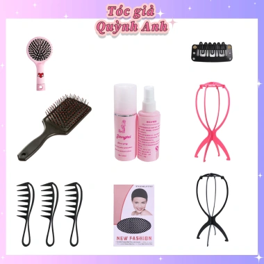 Bộ phụ kiện tóc giả 6 món: lược chải, wig cap, xịt dưỡng, lưới trùm, giá đỡ - chỉ 12.000 VND (giá gốc 15.360 VND)