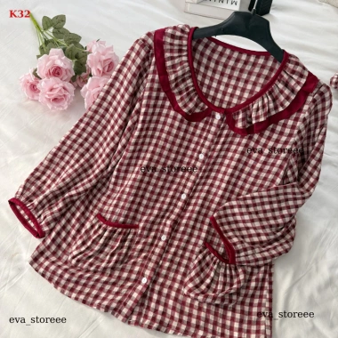 Bộ pịama nữ Lila dài caro K32 cổ nhún bèo, cotton thấm mồ hôi mềm mịn, giá ưu đãi 254,150 9 Bộ pịama nữ Lila dài caro K32 cổ nhún bèo, cotton thấm mồ hôi mềm mịn, giá ưu đãi 254,150 9