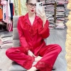 Bộ pijama cổ ren nút bọc ngủ nữ tay dài, quần dài túi rộng thoải mái, giảm 23%