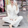 Bộ pijama cổ ren nút bọc ngủ nữ tay dài, quần dài túi rộng thoải mái, giảm 23% 4