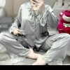 Bộ pijama cổ ren nút bọc ngủ nữ tay dài, quần dài túi rộng thoải mái, giảm 23% 10