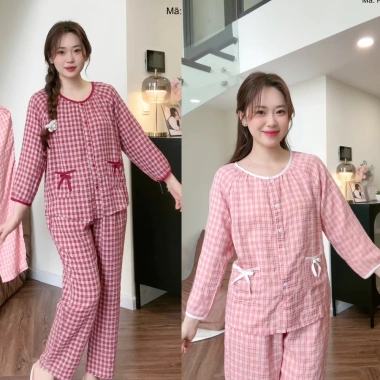 Bộ pijama dài tay caro cao cấp, áo quần có túi, vải mềm mịn mát - 183.700₫