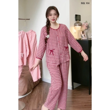 Bộ pijama dài tay caro cao cấp, áo quần túi, vải mềm mịn thoáng mát, 229.000 VND 8
