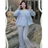 Bộ pijama dài tay chất đũi xốp caro xinh, cổ bèo, quần dài - Set ngủ nữ CARY 113k 5