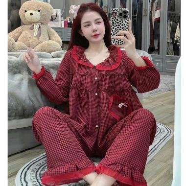 Bộ pijama dài tay chất đũi xốp caro xinh, cổ bèo, quần dài - Set ngủ nữ CARY 113k 8 Bộ pijama dài tay chất đũi xốp caro xinh, cổ bèo, quần dài - Set ngủ nữ CARY 113k 8