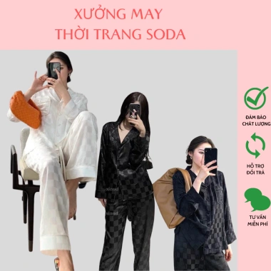 Bộ Pijama Lụa Gấm Tay Dài Quần Dài Giá ưu đãi 127.919 VND chất mềm thoáng mát phù hợp ngủ 2