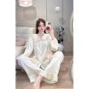 Bộ pijama lụa hồng nữ cổ ren dễ thương, dài tay, quần dài - Giá 190.650₫, cao cấp 2