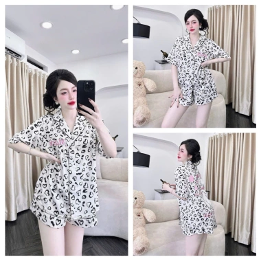 Bộ pijama mặc nhà cổ nhọn, nút đôi, tay ngắn, quần đùi chữ A 2 túi sâu chất liệu cao cấp 40-65kg giá 235.620 VND