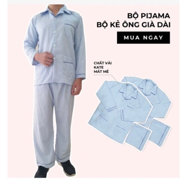 Bộ Pijama nam trung niên 10 màu dài tay thu đông kẻ ông già vải đẹp - Giá 130k