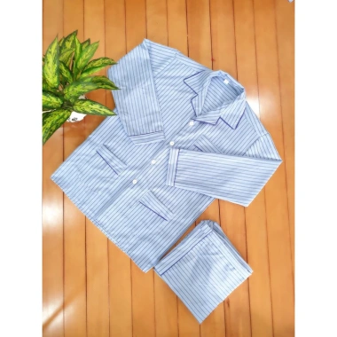 Bộ Pijama nam trung niên 10 màu dài tay thu đông kẻ ông già vải đẹp - Giá 130k