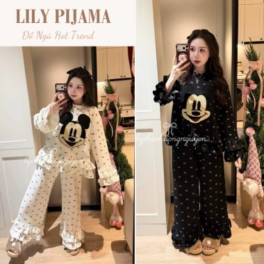 Bộ pijama nữ dài tay cao cấp, form rộng vải cotton, phong cách dễ thương - 248.900 VND