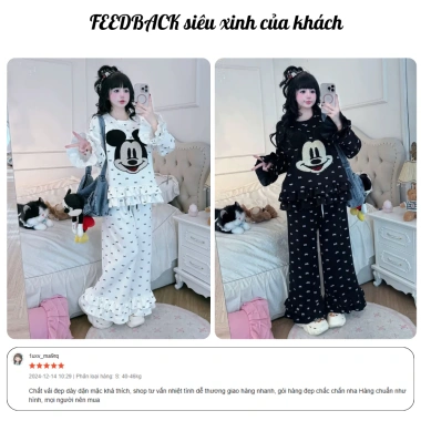 Bộ pijama nữ dài tay cao cấp, form rộng vải cotton, phong cách dễ thương - 248.900 VND