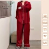 Bộ Pijama Nữ Đỏ Đô Tay Dài Lụa Xước Vân Gỗ Tô Châu Không Nhăn 60-90kg 209.000đ