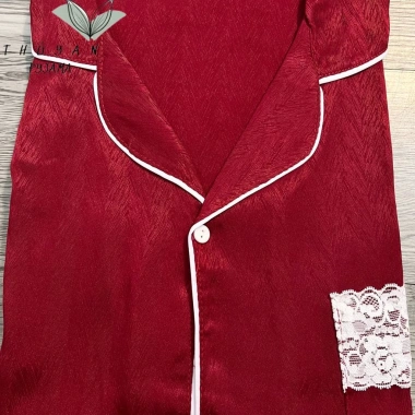 Bộ Pijama Nữ Đỏ Đô Tay Dài Lụa Xước Vân Gỗ Tô Châu Không Nhăn 60-90kg 209.000đ 4