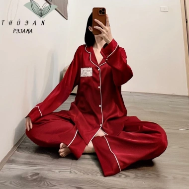 Bộ Pijama Nữ Đỏ Đô Tay Dài Lụa Xước Vân Gỗ Tô Châu Không Nhăn 60-90kg 209.000đ 8
