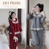 Bộ pijama nữ tay dài cổ ren vintage, quần dài vải mềm thoáng mát - 338.900₫