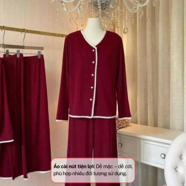 Bộ pijama nữ tay dài thu đông, set đồ ngủ cúc trước thanh lịch, xinh xỉu, giá chỉ 199.000 VND 4