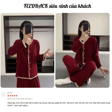 Bộ pijama nữ tay dài thu đông, set đồ ngủ cúc trước thanh lịch, xinh xỉu, giá chỉ 199.000 VND 9