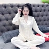 Bộ pijama ren cổ tay, tay dài, quần dài lụa Latin cao cấp, mềm mịn Giá 169.000₫ 4