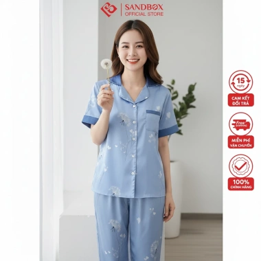 Bộ Pijama SANDBOX Lụa Latin Cao Cấp Mềm Mịn, Họa Tiết Hoa Phối Màu, Giá chỉ 289.000₫
