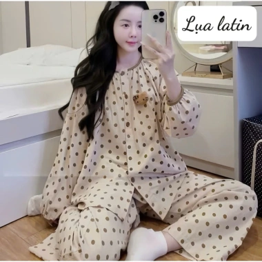 Bộ pijama tay dài lụa Latin siêu xinh Kitty, freesize 40-60kg, giá chỉ 119.999đ