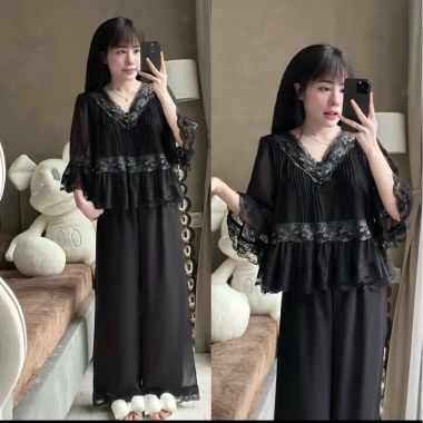 Bộ pijama voan tơ lụa mềm mịn loại 1 freesize 40‑60kg – giảm giá chỉ 99.999₫