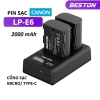 Bộ Pin LP-E6 2.000mAh + Sạc Beston cho Canon EOS 60D 70D 80D 90D 5D Mark IV - Giá 254k