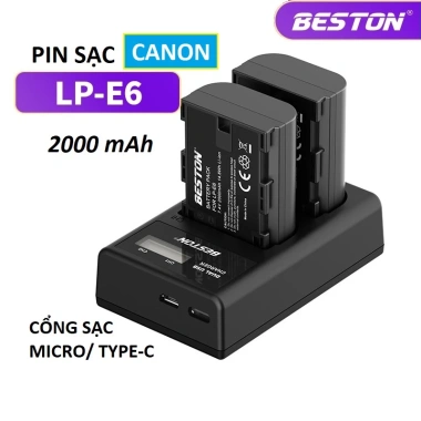 Bộ Pin LP-E6 2.000mAh + Sạc Beston cho Canon EOS 60D 70D 80D 90D 5D Mark IV - Giá 254k