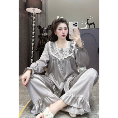 Bộ pjzama lụa latin cổ vuông tay dài, quần dài có túi, quần sâu, size 40‑75kg – Giá 169.000₫ 6
