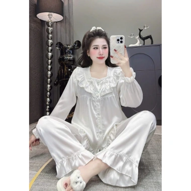 Bộ pjzama lụa latin cổ vuông tay dài, quần dài có túi, quần sâu, size 40‑75kg – Giá 169.000₫ 7