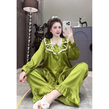Bộ pjzama lụa latin cổ vuông tay dài, quần dài có túi, quần sâu, size 40‑75kg – Giá 169.000₫ 8