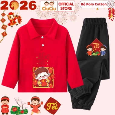 Bộ Polo Dài Tay Lì Xì Tết 2.026 cho Bé Trai và Bé Gái - Set Thun Thu Đông CIUCIU KID, Giá 207.000₫ 6