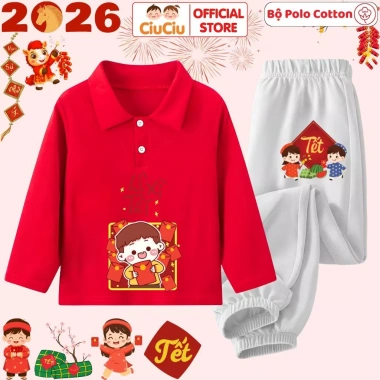 Bộ Polo Dài Tay Lì Xì Tết 2.026 cho Bé Trai và Bé Gái - Set Thun Thu Đông CIUCIU KID, Giá 207.000₫ 7