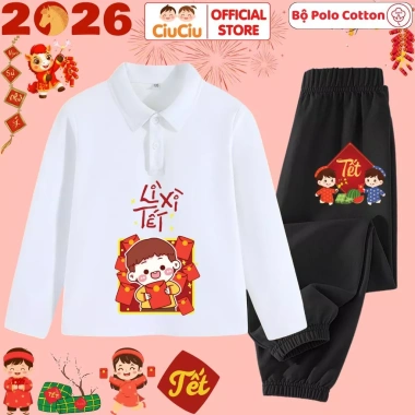 Bộ Polo Dài Tay Lì Xì Tết 2.026 cho Bé Trai và Bé Gái - Set Thun Thu Đông CIUCIU KID, Giá 207.000₫ 8