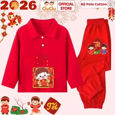 Bộ Polo Dài Tay Lì Xì Tết 2.026 cho Bé Trai và Bé Gái - Set Thun Thu Đông CIUCIU KID, Giá 207.000₫ 10