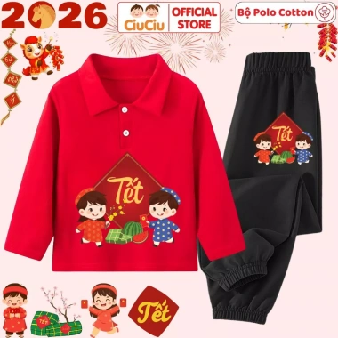 Bộ Polo Dài Tay Tết Dân Gian 2.026 CIUCIU KID Thun Cotton Thu Đông cho Bé Trai & Gái - Giá 207k
