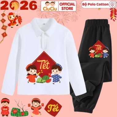 Bộ Polo Dài Tay Tết Dân Gian 2.026 CIUCIU KID Thun Cotton Thu Đông cho Bé Trai & Gái - Giá 207k