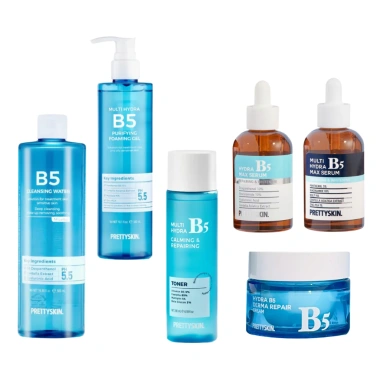 Bộ Prettyskin B5 5 món: Nước tẩy trang, sữa rửa mặt, toner, serum, kem - Phục hồi da nhạy cảm, chỉ 245.000₫