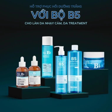 Bộ Prettyskin B5 5 món: Nước tẩy trang, sữa rửa mặt, toner, serum, kem - Phục hồi da nhạy cảm, chỉ 245.000₫