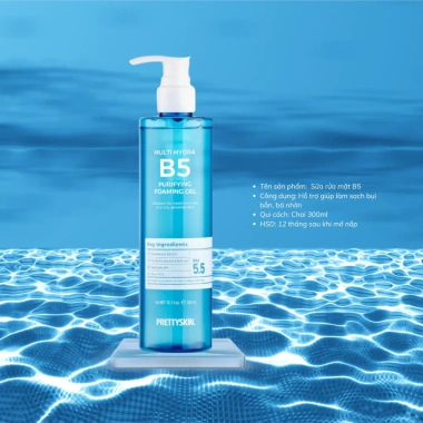 Bộ Prettyskin B5 5 món: Nước tẩy trang, sữa rửa mặt, toner, serum, kem - Phục hồi da nhạy cảm, chỉ 245.000₫