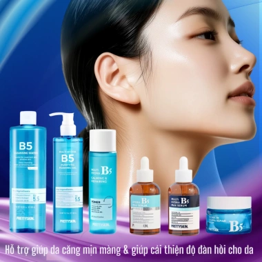 Bộ Prettyskin B5 5 món: Nước tẩy trang, sữa rửa mặt, toner, serum, kem - Phục hồi da nhạy cảm, chỉ 245.000₫
