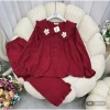 Bộ Pyjama Đũi Bông Mềm Mịn Cổ Bẹo Đính Hoa Xinh Xắn - Bộ Hoa Dài 104.100 5