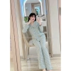 Bộ Pyjama nữ đũi kẻ cao cấp, cổ sen viền bèo tiểu thư, áo dài + quần dài, túi gấu hông dễ thương – 99.000₫ 6