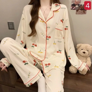 Bộ pyjama tay dài sọc xinh cho cô gái ngọt ngào, phong cách Hàn Quốc, chỉ 145k